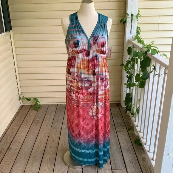 NWT Y2K ENERGE Maxi Long Dress XL Mixed Print Water Fairy Sublimation 00s - Picture 2 of 11